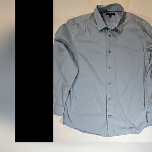 Banana Republic‎ Dress Shirt Mens 17/17.5 Blue White Slim Fit Office Career Wear